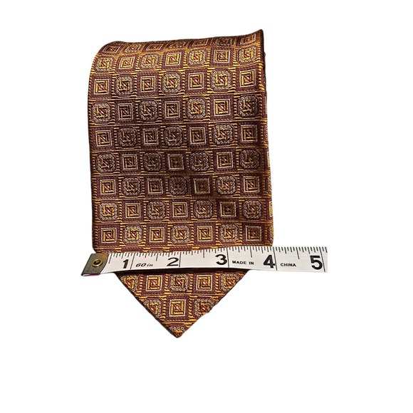 BROOKS BROTHERS Makers Silk Necktie USA Designer Geometric Gold Cooper EUC Tie - Picture 4 of 11